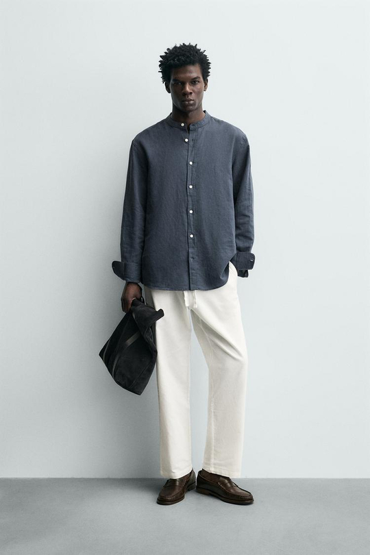 ZARA БРЮКИ RELAXED FIT ИЗ СМЕСИ ХЛОПКА, ЖЕЛТОВАТО-БЕЛЫЙ