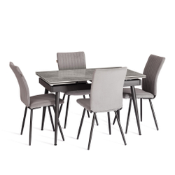 Стол обеденный Lord Grey/Лорд Грей столешница керамика (глянцевая) / опоры металл, серый/чёрный, (120+30+30)x80x75(+1) см