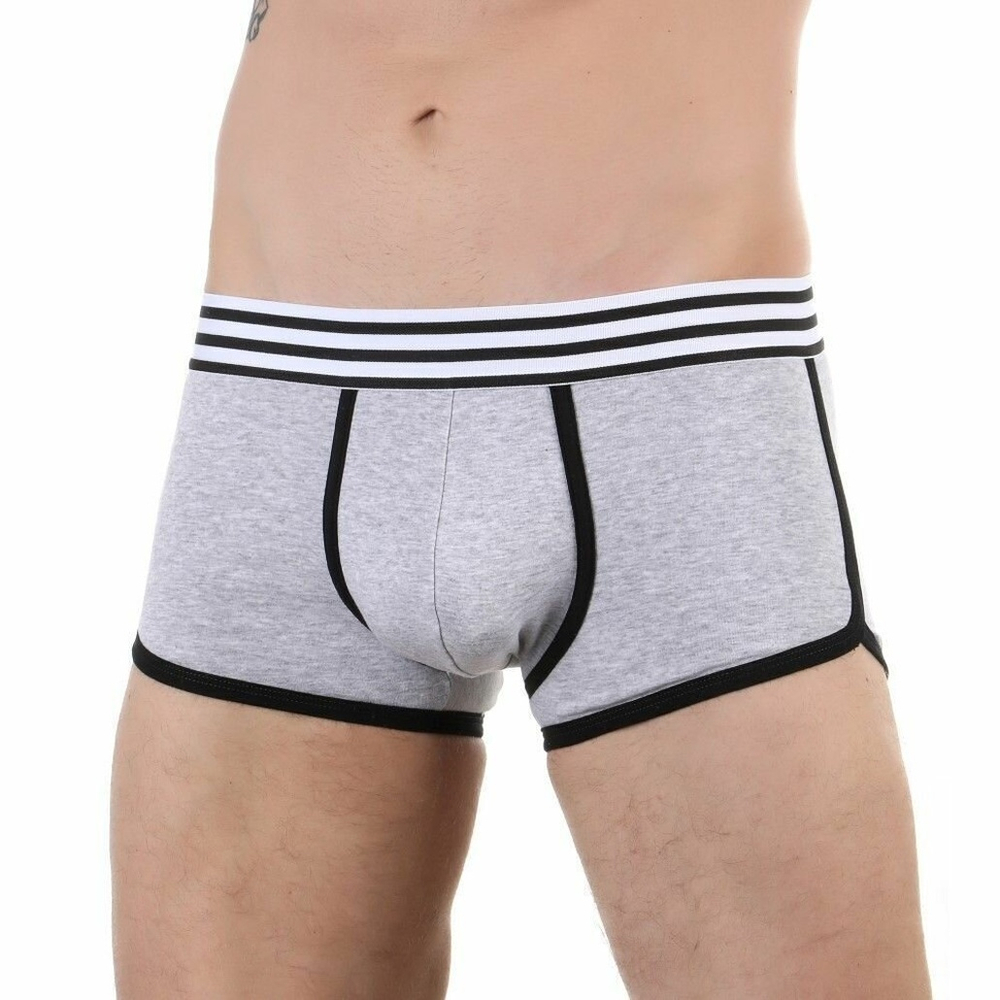 Мужские трусы-боксеры с резинкой в полоску и контрастным кантом (Размер: M) (Цвет: серый)