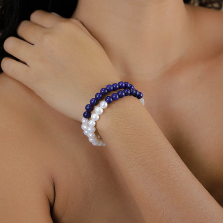 Браслет Nature Bijoux, Pacifique, двойной, с перламутром, жемчугом и лазуритом, NB26.1-13-44543 (син