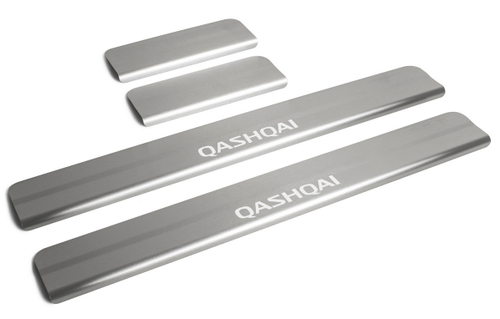 Накладки на пороги Rival для Nissan Qashqai II 2014-2019 2019-н.в., нерж. сталь, с надписью, 4 шт., NP.4106.3