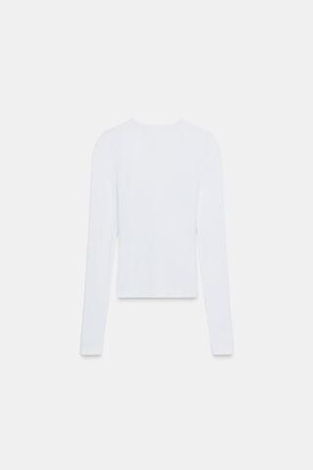 ZARA ТОП В РУБЧИК С ДЛИННЫМИ РУКАВАМИ, БЕЛЫЙ