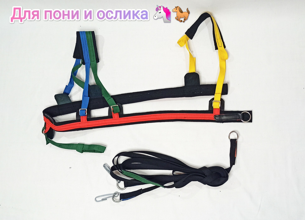 Шлейка для катания на ватрушке для пони и ослика, скиджоринг - разноцветная