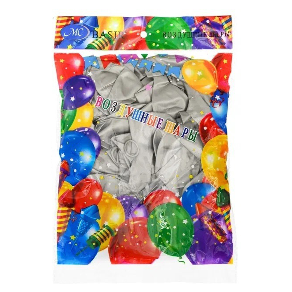 Воздушные шарики MC-Basir, цвет серебряный металлик, 50 шт, размер №12
