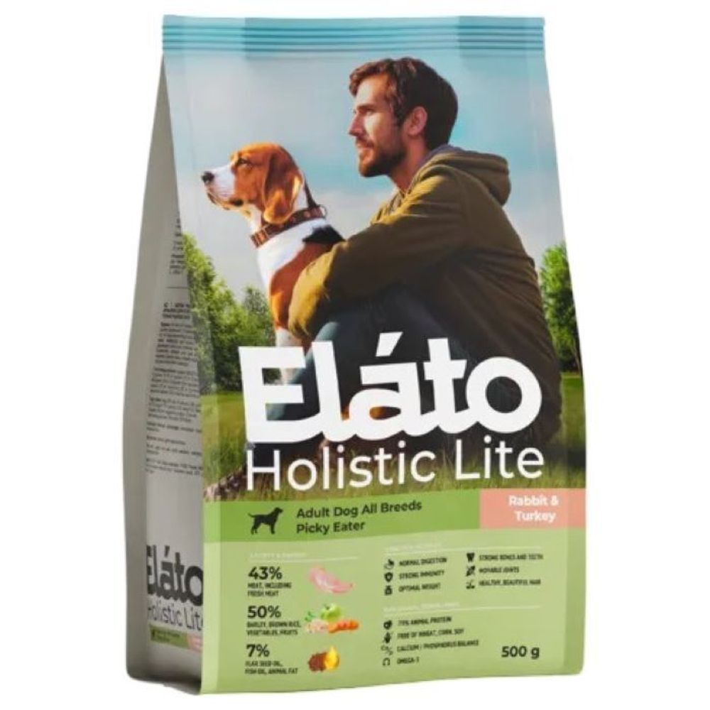 Сухой корм ELATO Holistic Lite для привередливых собак всех пород с кроликом и индейкой - 0,5 кг