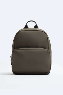ZARA ОДНОТОННЫЙ РЮКЗАК ИЗ РЕЛЬЕФНОЙ ТКАНИ, ЗЕЛЕНЫЙ ХАКИ