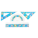 Линейка Basir пластиковая, набор 4 шт, серия "Кошки", 4 предмета: линейка 15 см, транспортир и два угольника