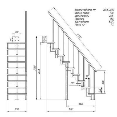 Модульная малогабаритная лестница Линия 2025-2250