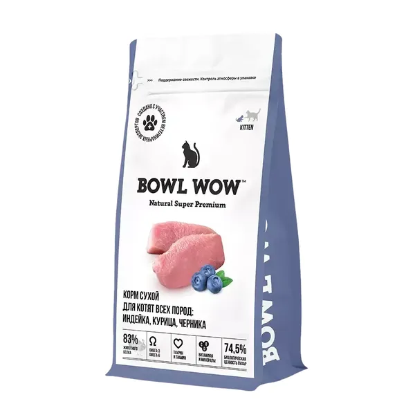 Сухой корм BOWL WOW для котят с курицей и черникой