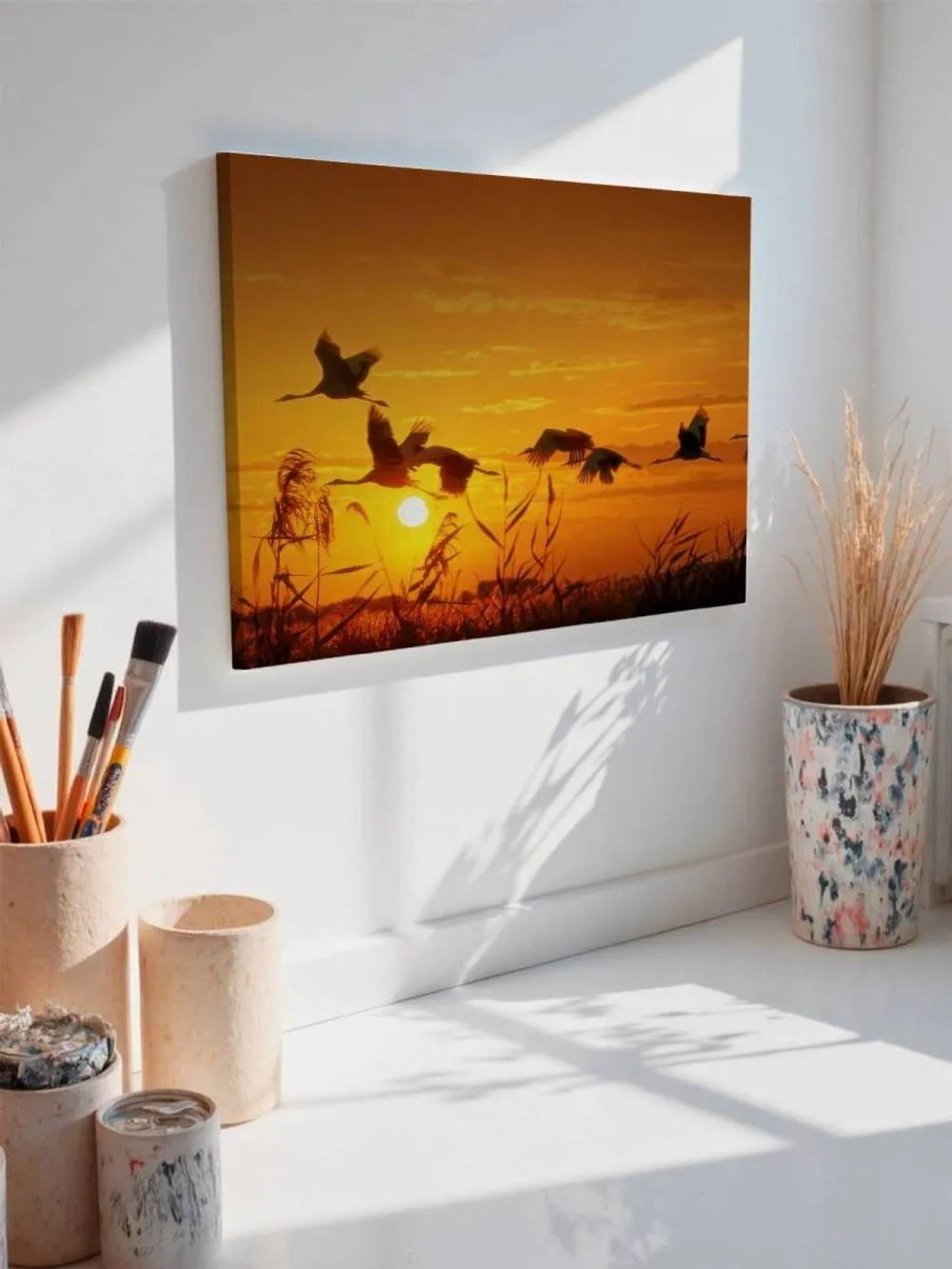 Картина на стену 40 X 50 Птицы на закате