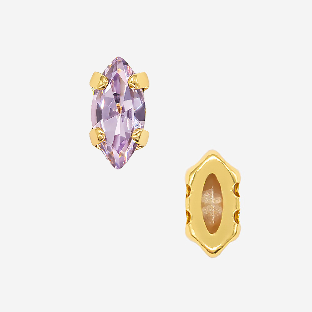 Кристалл Маркиз (Marquise Fancy Stone) в цапах, оттенок "Светло-аметистовый"/"Light Amethyst", 6*3мм, позолота