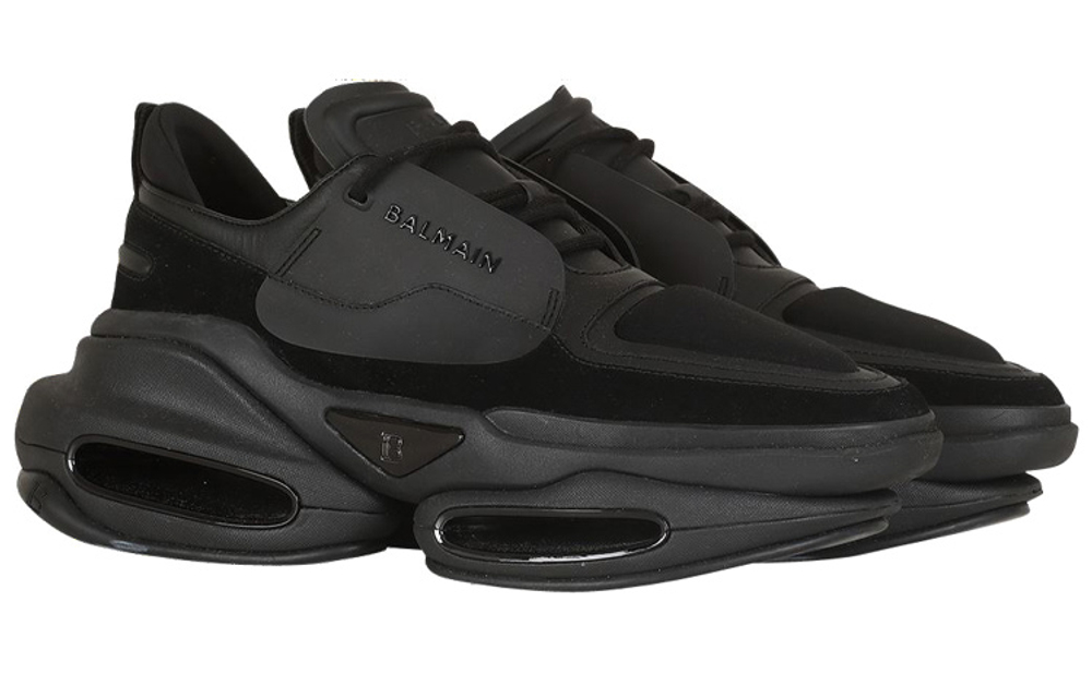 BALMAIN B Bold Cow Leather Casual Abrasion Resistant Low top Fashion Athletic Shoes Men"s Black