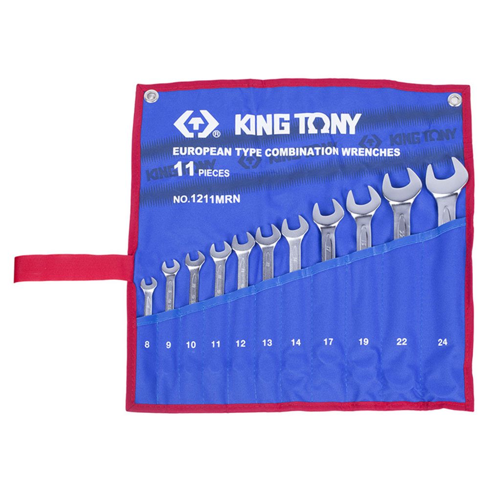 KING TONY (1211MRN) Набор комбинированных ключей, 8-24 мм, чехол из теторона, 11 предметов