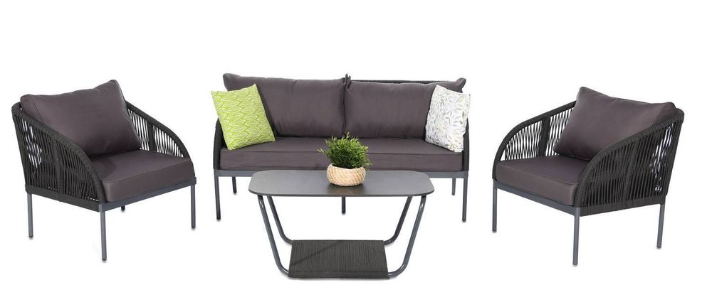 "Канны" лаунж-зона 4-местная плетеная из роупа (веревки), цвет темно-серый