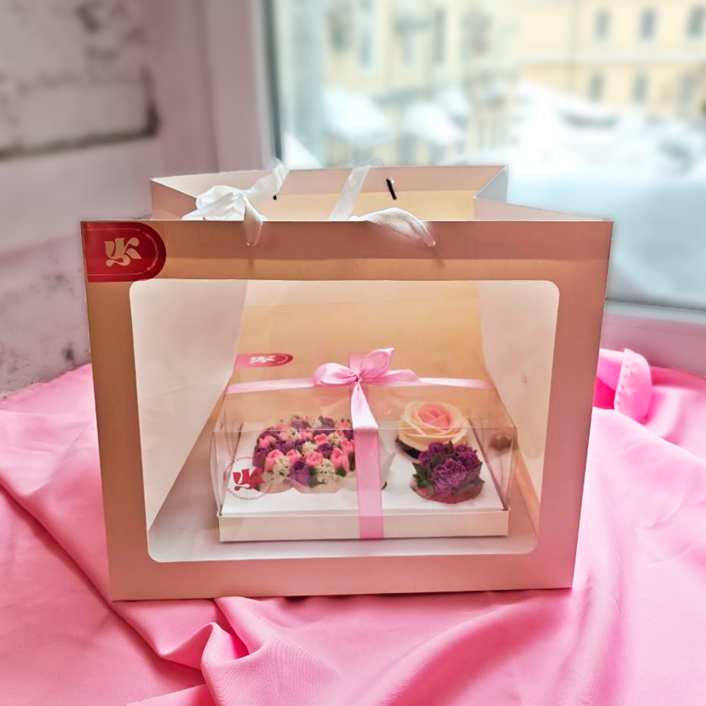 Подарочный пакет с окошком - белый, 30 см