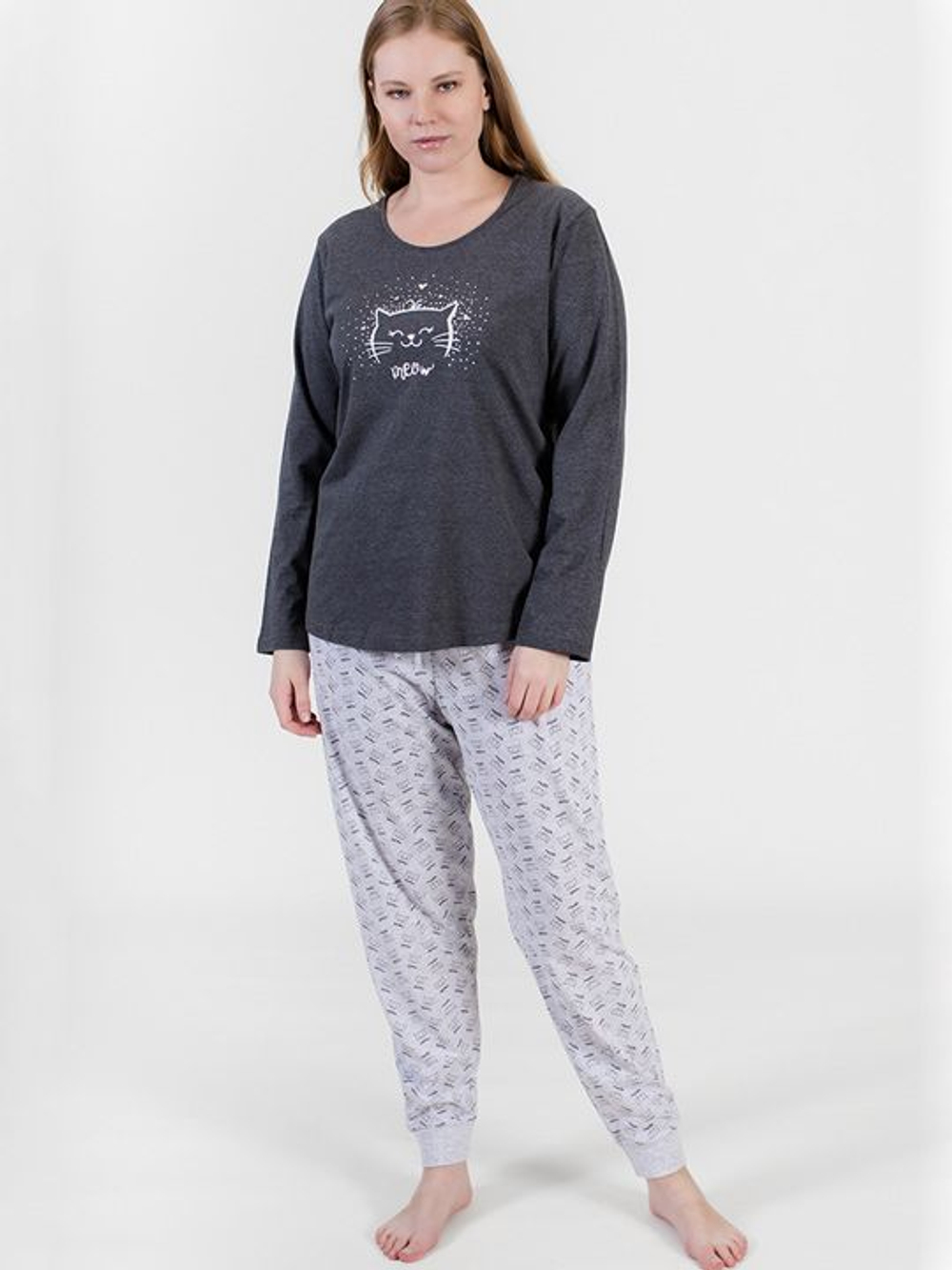 Трикотажный комплект с брюками свободного покроя (Размер: 4X) (Цвет: темно-серый)