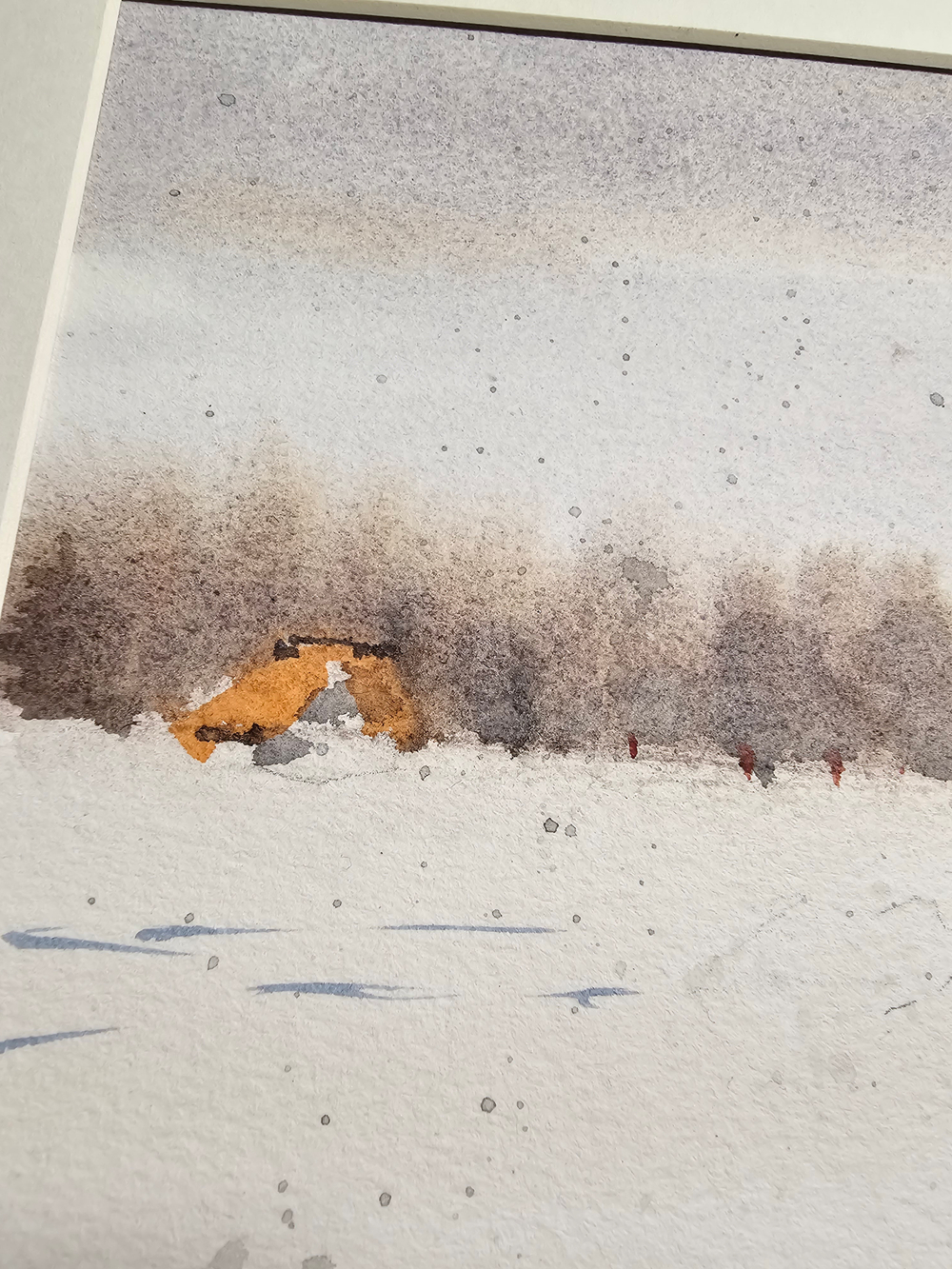 Картина авторская акварельная в паспарту 30х40 см на стену для интерьера "Зимняя рыбалка"