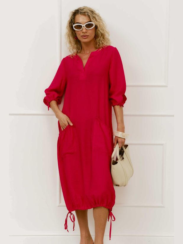 Платье БОХО с карманами, красный