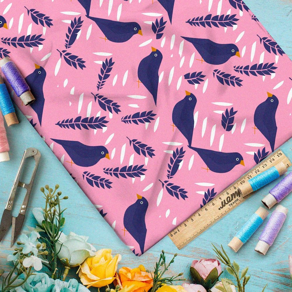 Ткань премиум габардин птицы с колосьями