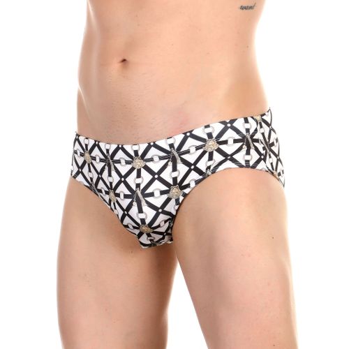 Мужские плавки белые с черным принтом Versace