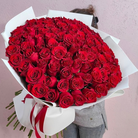 Букет из 101 красной розы сорта "Эксплорер" (Эквадор 60 см)
