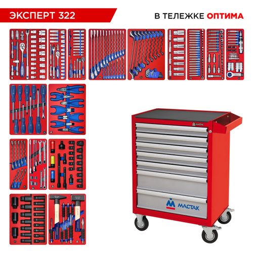 МАСТАК (52-07322R) Набор инструментов 323 предмета, "ЭКСПЕРТ 322", в красной тележке