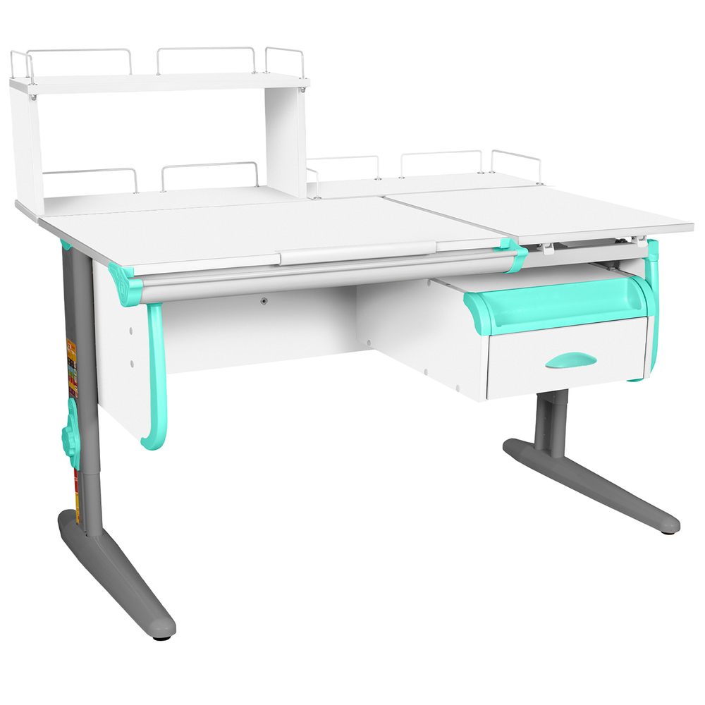Растущая парта СУТ 25 с задними полками СУТ.15.210 и СУТ.15.240 и навесной тумбой (1200×880 мм)