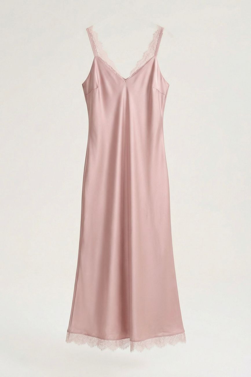 Платье-комбинация с кружевом, пудра