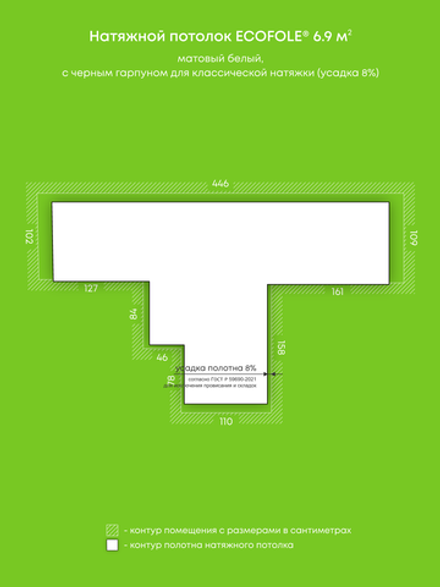 Матовый натяжной потолок 6.9 м2