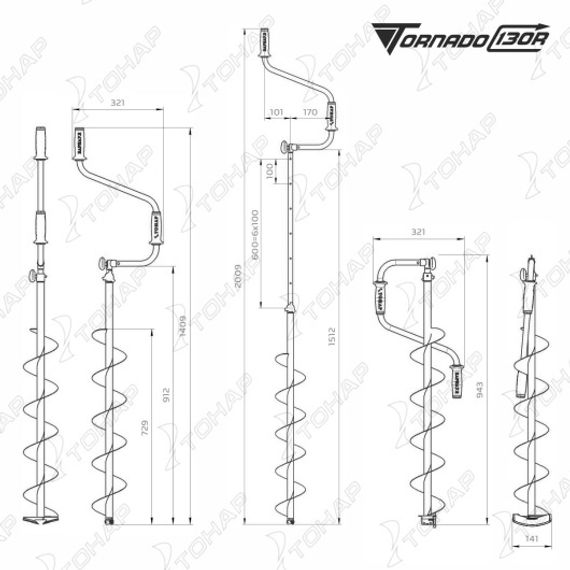 Ледобур ТОРНАДО-М2 130R правое вращение, без чехла (LT-130R-1) Тонар (0)