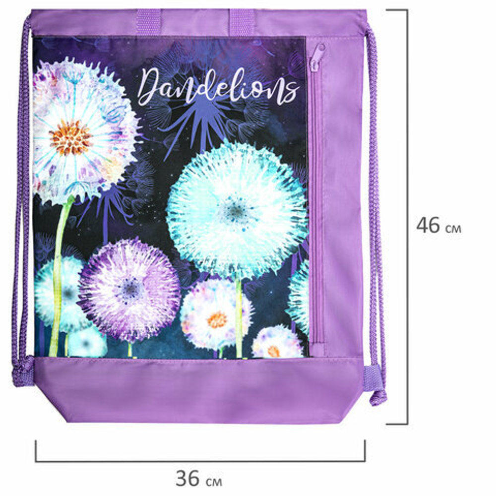 Мешок для обуви ЮНЛАНДИЯ с ручками, боковой карман на молнии, 46х36 см, "Flowers"