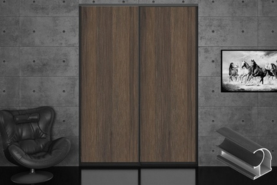 Дверь-купе 2650*600(700,800,900) мм, черный велюр, Дуб Гладстоун табак EGGER