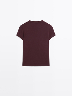Massimo Dutti Футболка с коротким рукавом из 100% хлопка, бордо