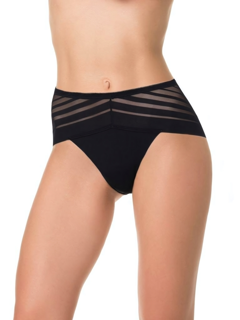 Высокие трусики с полосками разной ширины (Размер: L) (Цвет: бежевый)