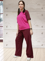 23072 Комплект женский (брюки-палаццо+футболка) кулирка бордо/малиновый (54)