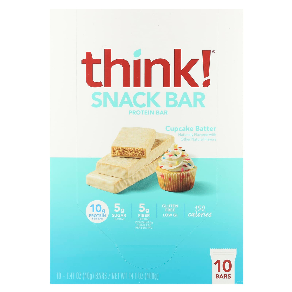 Think !, Snack Protein Bar, тесто для кексов, 10 батончиков, 40 г (1,41 унции) каждый