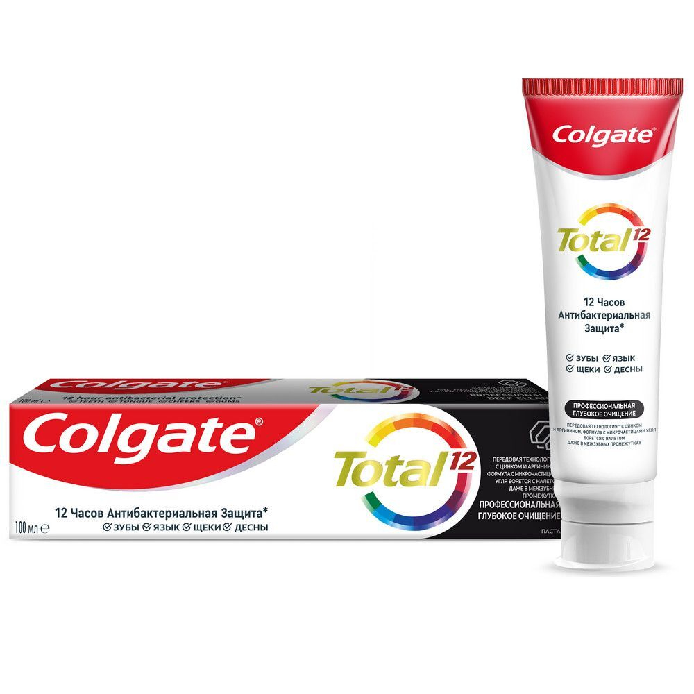 Colgate Паста зубная Total 12 Глубокое очищение, профессиональная, с древесным углем, 100 мл