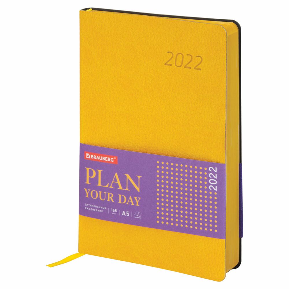 Ежедневник датированный 2022 А5 138x213 мм BRAUBERG "Stylish", под кожу, желтый, 112792