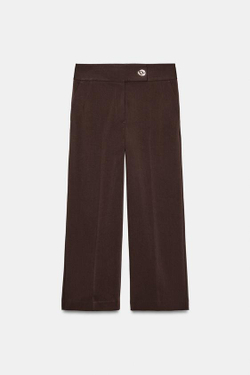 ZARA БРЮКИ ПРЯМОГО КРОЯ С ВЫСОКОЙ ПОСАДКОЙ, КОРИЧНЕВЫЙ