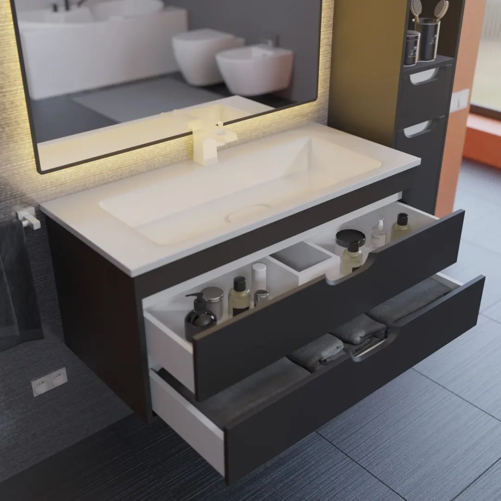 Тумба с раковиной для ванной Uperwood Modul 100 см, подвесная, матовая, черная