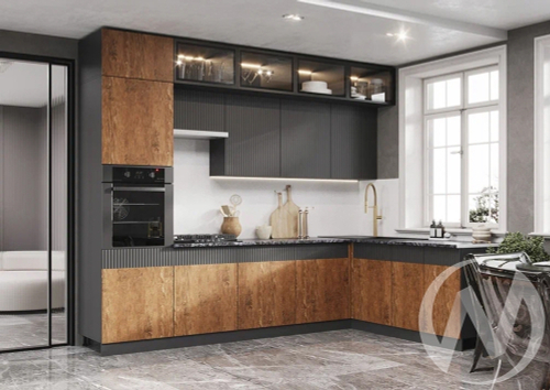 Кухня Оливия NEW 3;0х1;8м (графит/экзотическое дерево амазония; графит софт NEW/кастилло темный)