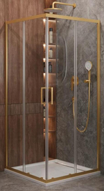 Душевой уголок Cezares MOLVENO-A-2-90-C-BORO-IV, 90х90х195, профиль брашированное золото, прозрачное стекло