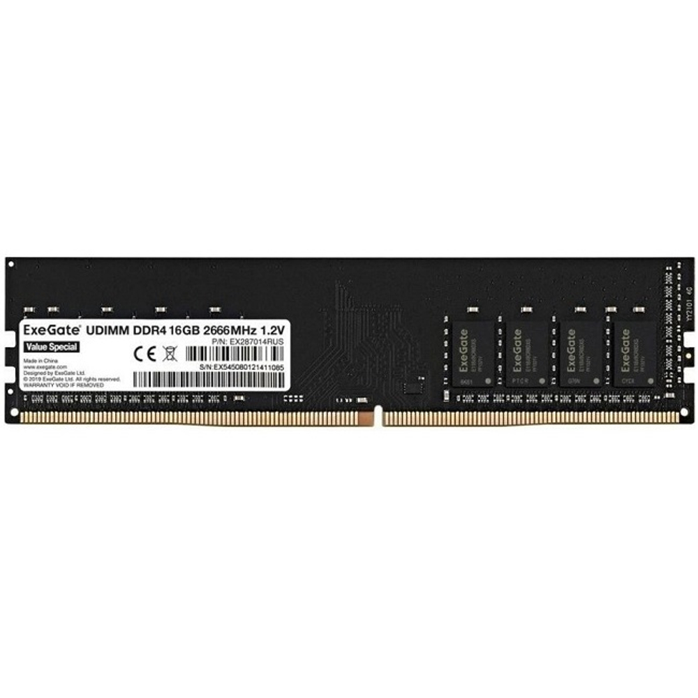 Модуль памяти DIMM DDR4 16Gb, 2666Mhz, ExeGate HiPower (EX287014RUS)