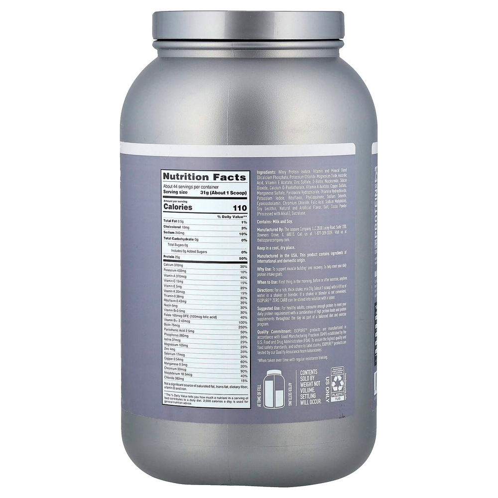 Isopure, Zero Carb, протеиновый порошок со вкусом печенья и крема, 1,36 кг (3 фунта)