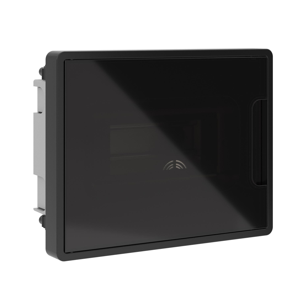 Щиток 8 мод встраиваемый для полых стен FRAME, черный, с тонированнойдверцей, с 2 шинами PEN на 6 и 8 отв.