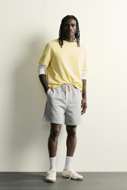 ZARA СПОРТИВНЫЕ ШОРТЫ RELAXED FIT, СЕРЫЙ МЕЛАНЖ