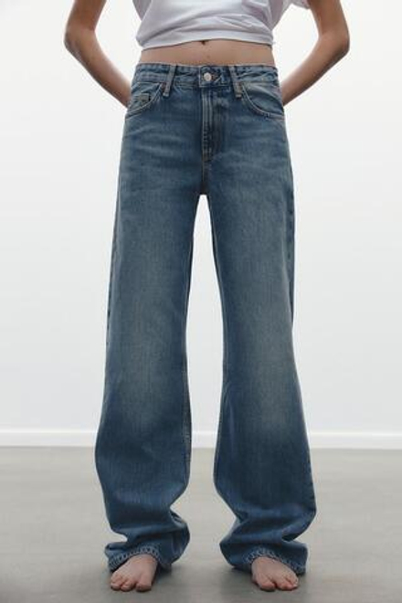 ZARA ДЖИНСЫ TRF WIDE LEG СО СРЕДНЕЙ ПОСАДКОЙ, СИНИЙ