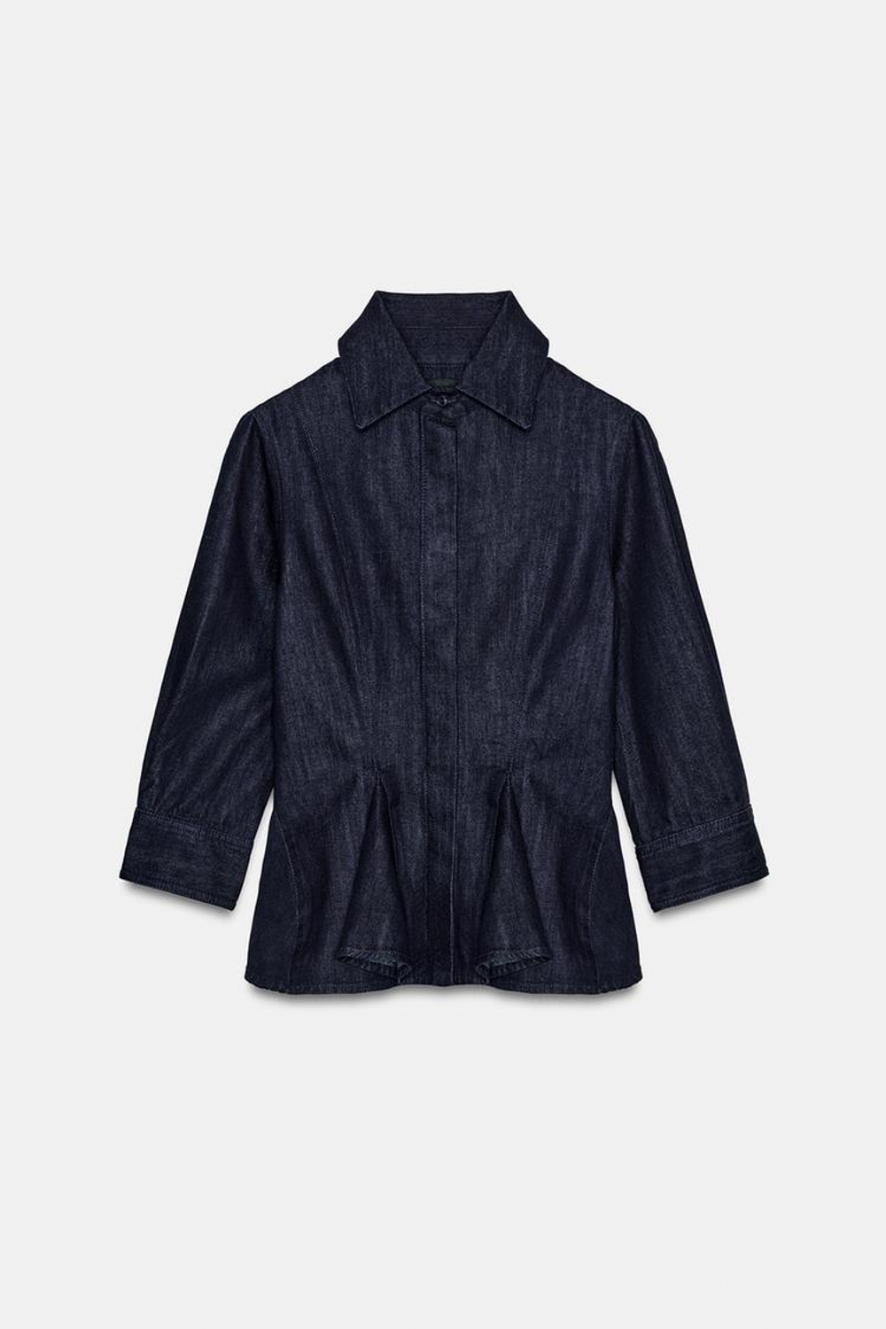 ZARA ДЖИНСОВАЯ РУБАШКА С БАСКОЙ — ZW COLLECTION, СИНИЙ