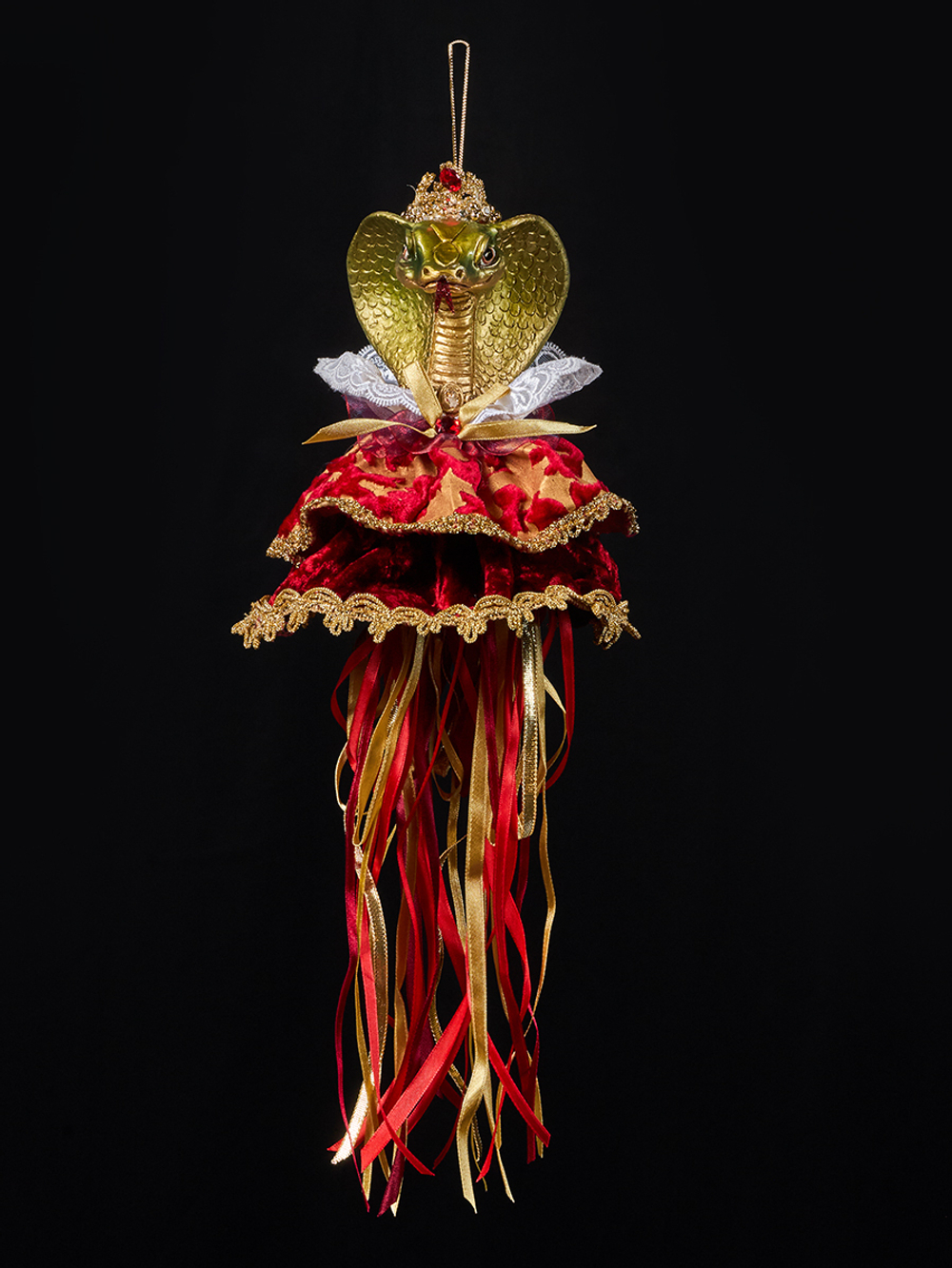 Елочная игрушка Змея 18х41см ChristmasDeLuxe красная с золотом