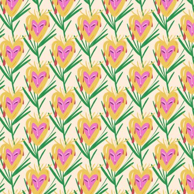 Бежевый паттерн с розовыми цветами-сердцами